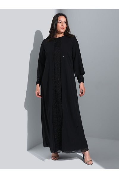 ALİA Plus Size Sequin Detailed Evening Dress - Black - Alia