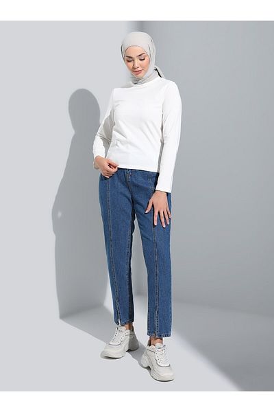 Refka Natural Fabric Women's Long Sleeve Basic T-Shirt - Off White - Refka Basic