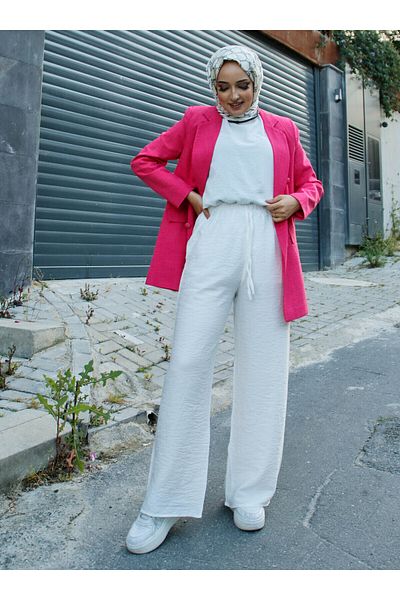 Por La Cara White Elastic Loose Trousers - Por La Cara