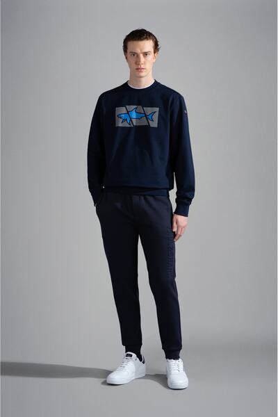 PAUL&SHARK بنطال رياضي كاجوال من القطن ذو شعار العلامة التجارية للرجال باللون...