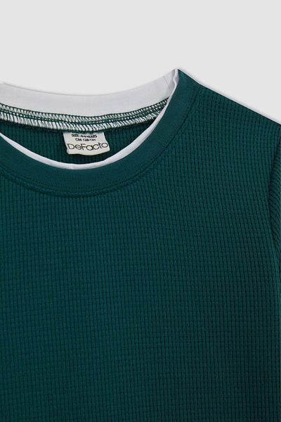 DeFacto Chlapecké tričko Regular Fit Crew Neck Waffle s dlouhým rukávem