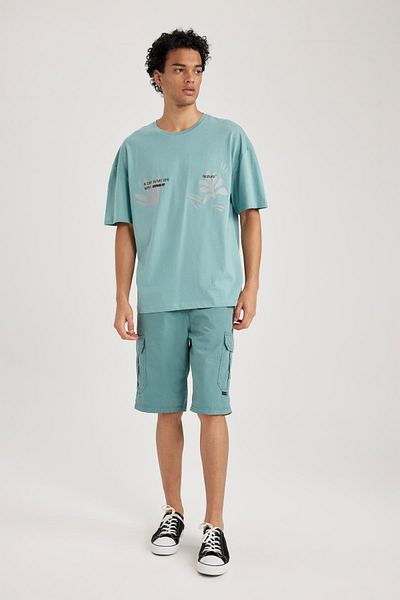 DeFacto Comfort Fit Crew Neck Back Printed Short Sleeve T-Shirt B3802ax23hs