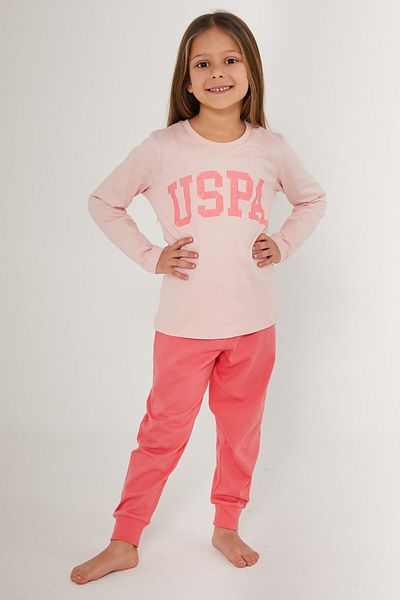 U.S. Polo Assn. BAZA. Set de pijamale cu mânecă lungă pentru fetiță Polo Assn roz strălucitor