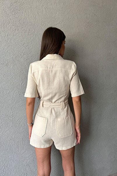 Seda Yalçın Atelier Naturel Düğmeli Kuşaklı Kısa Tulum