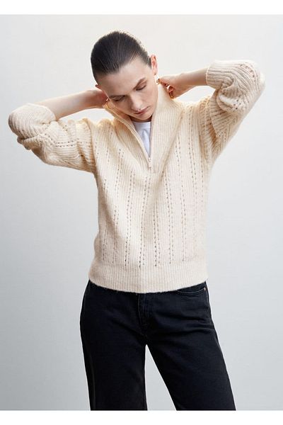MANGO Woman High Collar Zippered Sweater