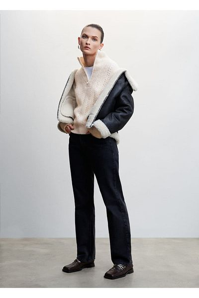 MANGO Woman High Collar Zippered Sweater