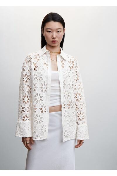 MANGO Woman Stripe detailed guipure shirt