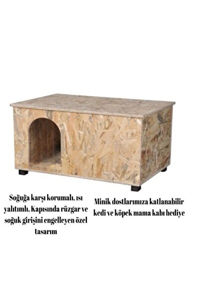 ABC Lüx Ahşap Kedi Kulübesi, Yalıtımlı, Çok Büyük 60x30x35cm, Rüzgar Siperi, ...