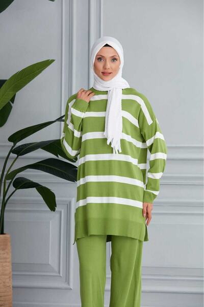 MODAMÜNASİP Υπέροχο ριγέ διπλό σετ πλεκτών ενδυμάτων