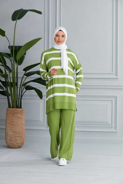 MODAMÜNASİP Υπέροχο ριγέ διπλό σετ πλεκτών ενδυμάτων