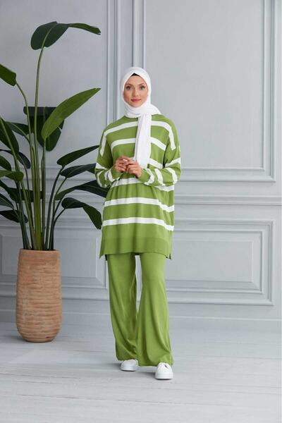 MODAMÜNASİP Υπέροχο ριγέ διπλό σετ πλεκτών ενδυμάτων