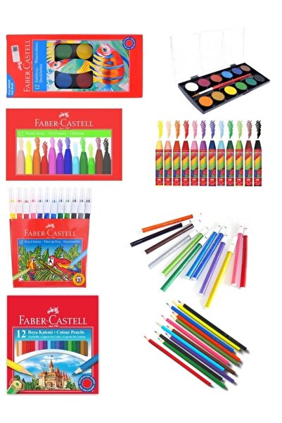 Faber Castell Okul Seti 3 - Kuruboya (yarım boy) Suluboya Keçeli Kalem Pastel...