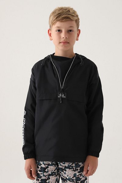 Kappa Black Zippered Raincoat Boy Sweatshirt