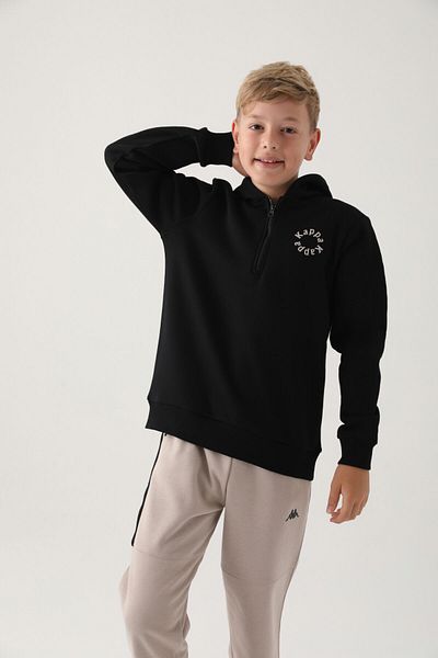 Kappa Black Collar Zipper Hooded Boy's Sweatshirt