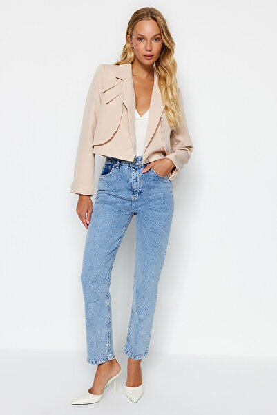 Trendyol Collection Blugi drepti confortabili cu talie inalta albastru deschis TWOAW24JE00097