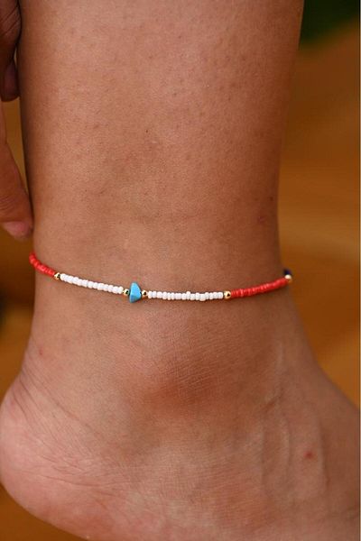 TÜKKAN ACCESSORİES BLUE-RED-WHITE BEADS TURQUOISE NATURAL DETAIL ANHAL-HALHAL101