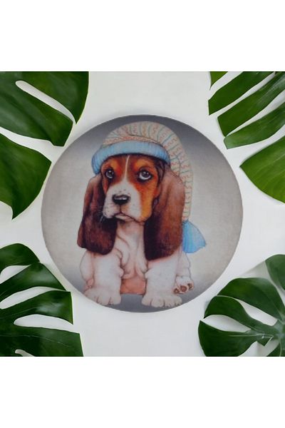 Bahat Pălărie Câine Pânză din microfibră Imprimată Lemn Pictură 34 cm