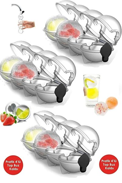 HB LİFE 4'lü Küre Buz Topu Kalıbı - Yuvarlak Içecek Buz Topu Dondurucu Buzluk...