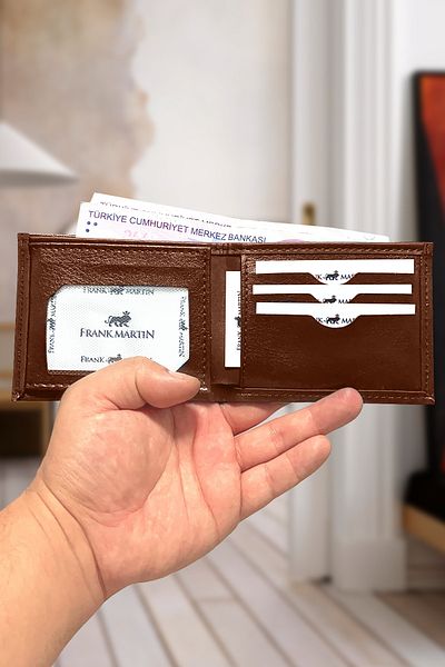 Frank Martin Original Men's Black Vegan Leather Wallet with Gift Box Tan Wallet with Card Holder and Paper Money Compartment