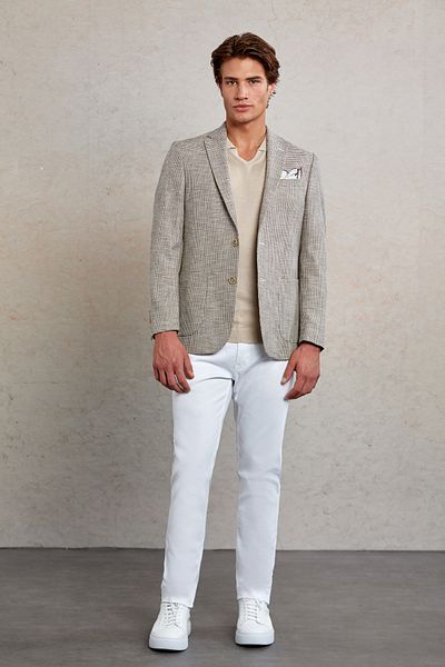 Hatemoğlu Beige Comfort Fit Patterned Mono Collar Casual Jacket
