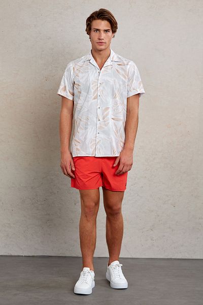 Hatemoğlu Gray Comfort Fit Printed 100% Cotton Apache Collar Short Sleeve Shirt