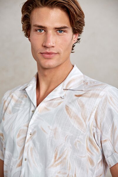 Hatemoğlu Сива риза с къс ръкав с отворена яка и щампа, удобна кройка, 100% памук