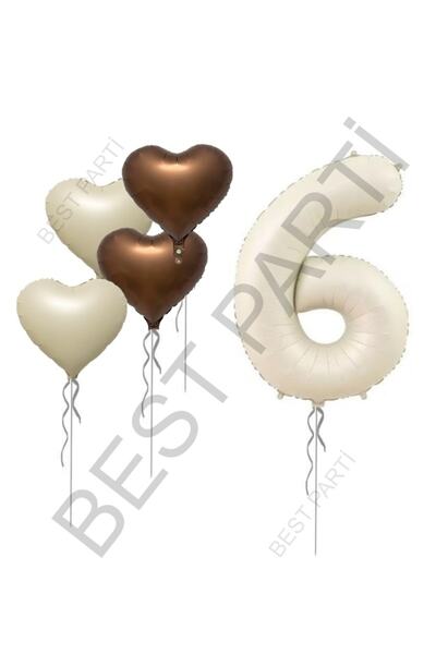 BEST PARTİ DOĞUM GÜNÜ PARTİ SÜSLERİ Beige Number and Heart Foil Balloon Set A...