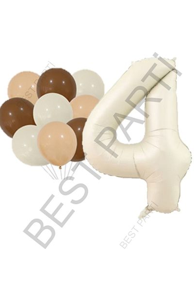 BEST PARTİ DOĞUM GÜNÜ PARTİ SÜSLERİ Beige Number and Latex Balloon Set Age 4