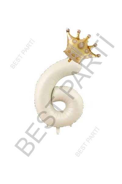 BEST PARTİ DOĞUM GÜNÜ PARTİ SÜSLERİ Beige Number and King Crown Foil Balloon Set Age 6