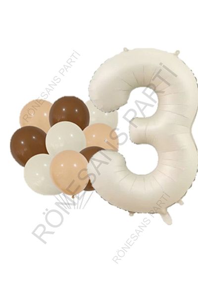 RÖNESANS PARTİ Beige Number and Latex Balloon Set Age 3