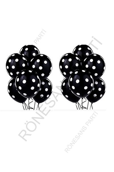 RÖNESANS PARTİ Black and White Polka Dot Balloon 10 Pieces