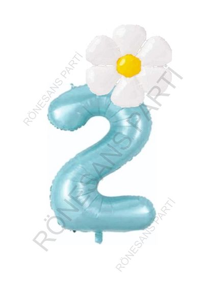 RÖNESANS PARTİ Blue Number and White Daisy Foil Balloon Set Age 2