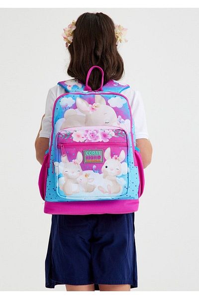 Coral High Set rucsac și geantă de prânz pentru școală iepure albastru roz - fetiță - patru compartimente