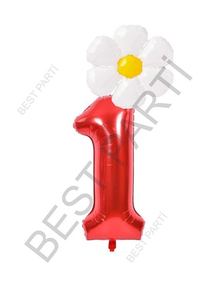 BEST PARTİ DOĞUM GÜNÜ PARTİ SÜSLERİ Red Number and White Daisy Foil Balloon Set Age 1