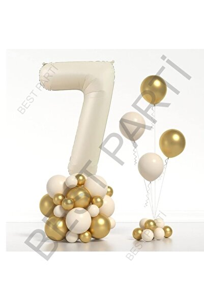 BEST PARTİ DOĞUM GÜNÜ PARTİ SÜSLERİ Beige Number Foil and Chrome Pastel Ballo...