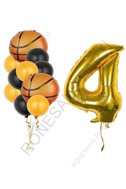 Generic Brand Gold Color Number Basketball Ball Foil and Latex Balloon Set Age 4