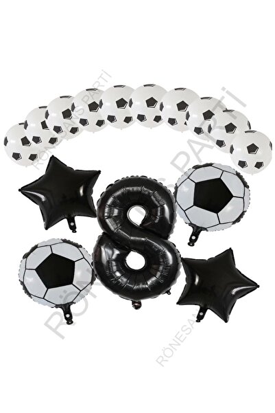 Generic Brand Football Ball Star Foil Black Number and Printed Balloon Set Age 8