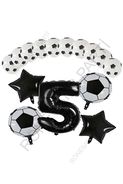 Generic Brand Football Ball Star Foil Black Number and Printed Balloon Set Age 5