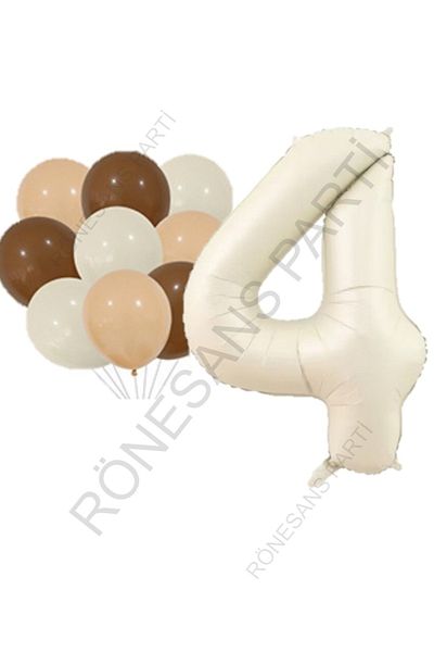 RÖNESANS PARTİ Beige Number and Latex Balloon Set Age 4