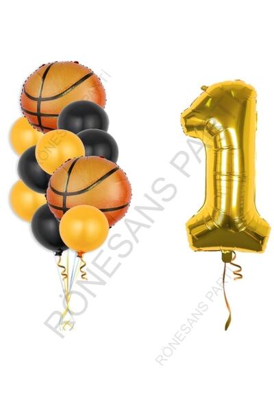Generic Brand Gold Color Number Basketball Ball Foil and Latex Balloon Set Age 1