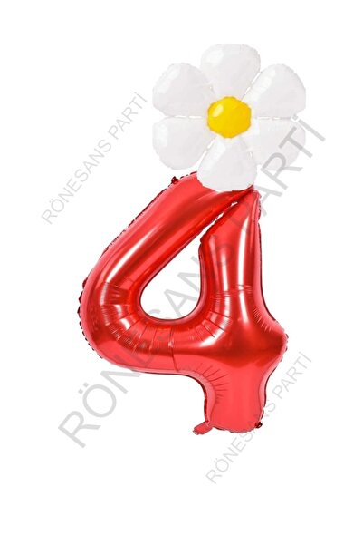 Generic Brand Red Number and White Daisy Foil Balloon Set Age 4