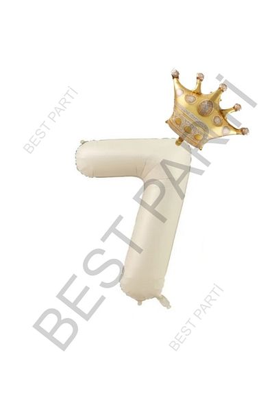 BEST PARTİ DOĞUM GÜNÜ PARTİ SÜSLERİ Beige Number and King Crown Foil Balloon Set Age 7