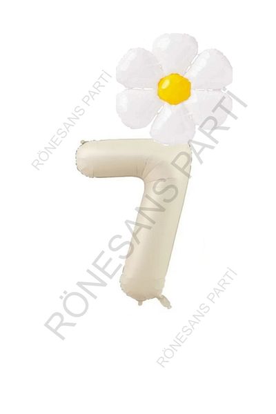 RÖNESANS PARTİ Beige Number and White Daisy Foil Balloon Set Age 7