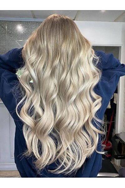 AKOLİFE Küllü Sarı Yarım Ay Postiş Set ( Yarım Ay + 2 Yan Çıt Çıt ) Isıya Dayanıklı Naturel Saç