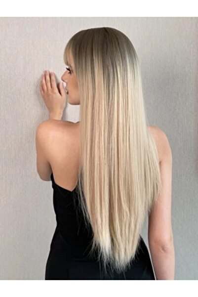 AKOLİFE Küllü Sarı Yarım Ay Postiş Set ( Yarım Ay + 2 Yan Çıt Çıt ) Isıya Dayanıklı Naturel Saç