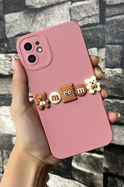 mooodcase iPhone 11 Uyumlu 3D Bisküvi ve Ayıcık Desenli Silikonlu Telefon Kılıfı