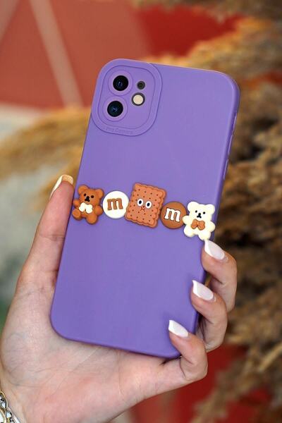 mooodcase iPhone 11 Uyumlu 3D Bisküvi ve Ayıcık Desenli Silikonlu Telefon Kılıfı