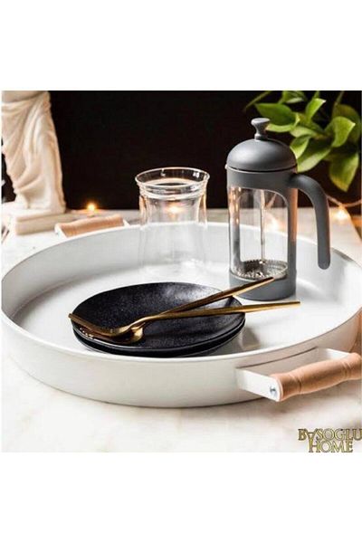Lavin Metal Round Tray with Wooden Handle