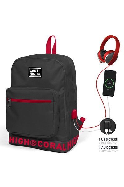 Coral High Σκούρο πλάτης USB σε σκούρο γκρι λογότυπο τεσσάρων τμημάτων 24105