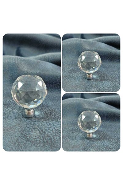 ARON (3 ADET) Kristal Küre Şeffaf Krom Düğme Kulp Mobilya Vestiyer Komidin Şifonyer
